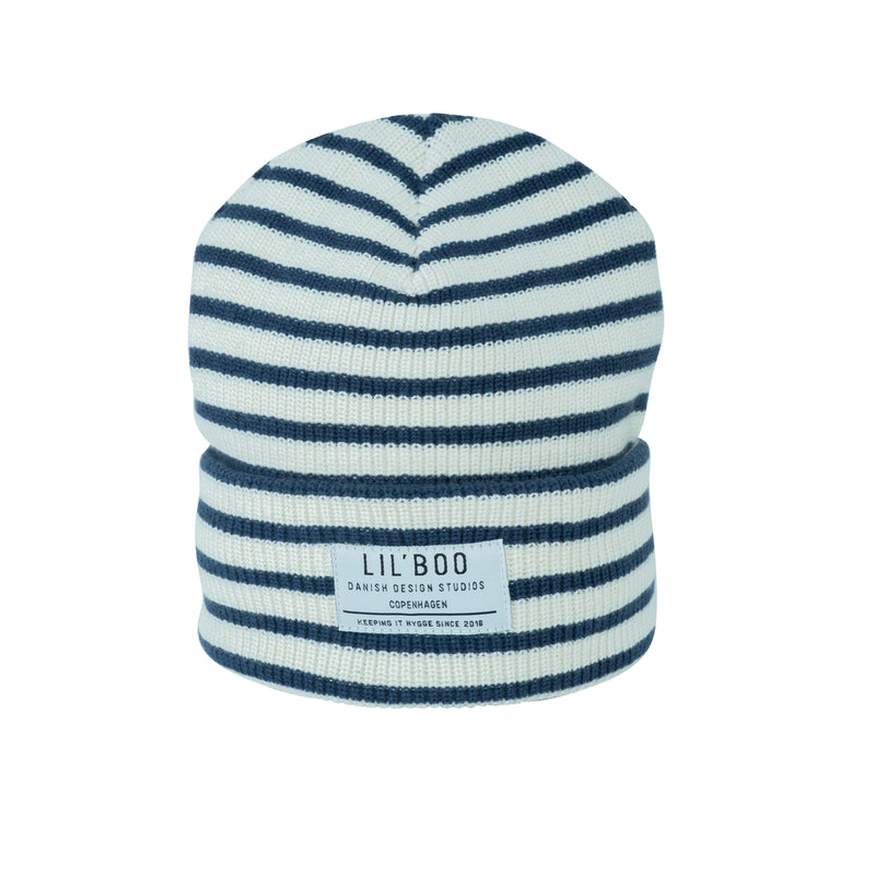 Striped Beanie - Navy/Off white