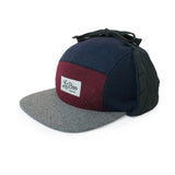 Wool Block 5 Panel W. Ears - Burgundy/Grey/Navy