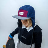 Wool Block 5 Panel W. Ears - Burgundy/Grey/Navy